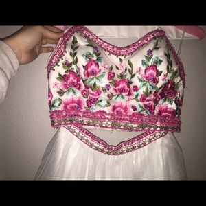 White Floral Two Piece Prom Dress